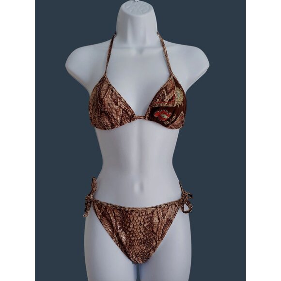 Guillermina Baeza M 2 piece Glossy Snakeskin Bikini Embroidery Barcelona - Picture 1 of 12